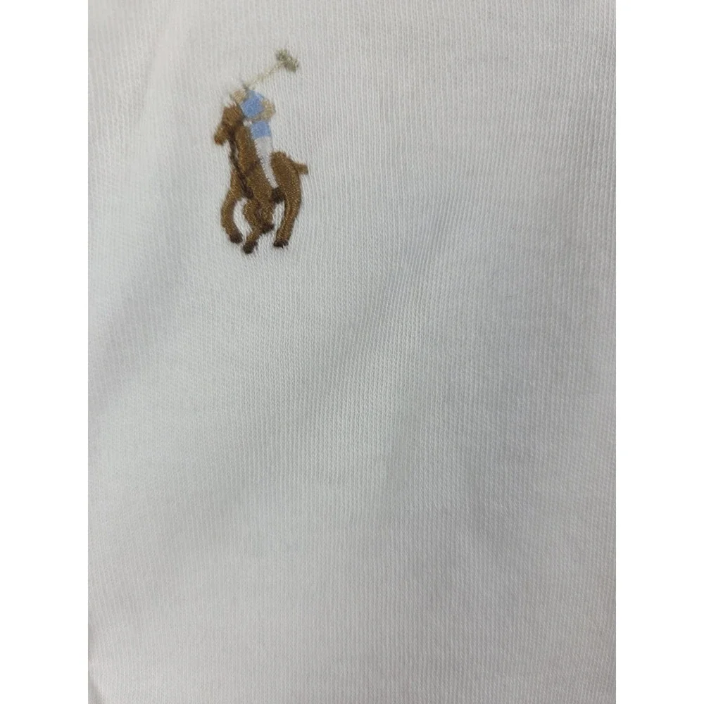 Ralph Lauren Newborn One Piece Sleeper Embroidered Ponies RL Logo White Crest